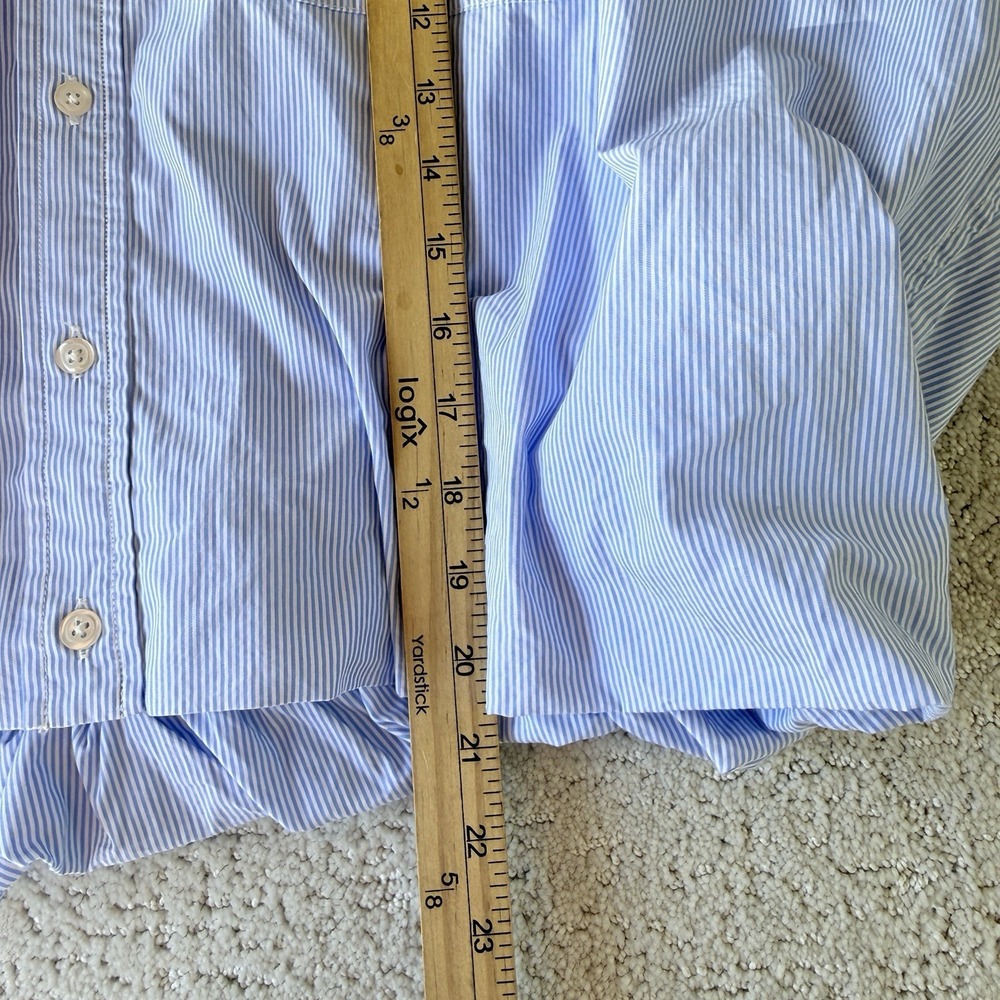 R13 Gathered Hem Shirt Light Blue Pinstripe Cropped Button Front Top $450 Retail - Picture 9 of 13